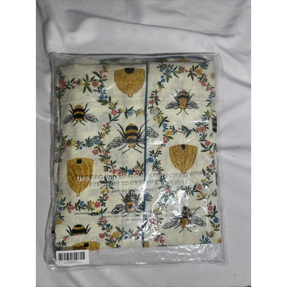 NWT $168 PRINTFRESH [ Small ] 100% Organic Cotton Long PJ Set in Sweet Bee T2205